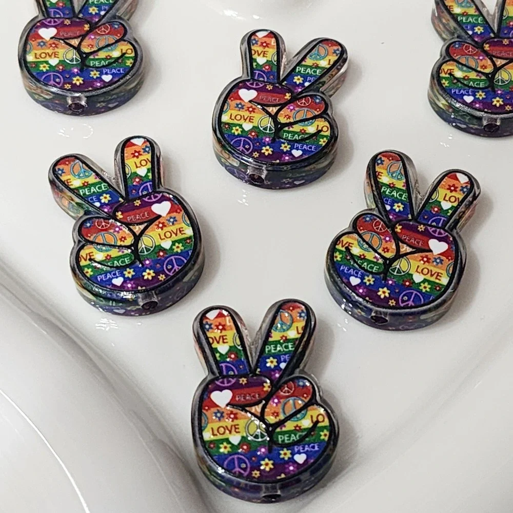 Peace Rainbow Beads 2 Pcs Focal Beads Beaded Pen Jewelry Making Acrylic Charms
